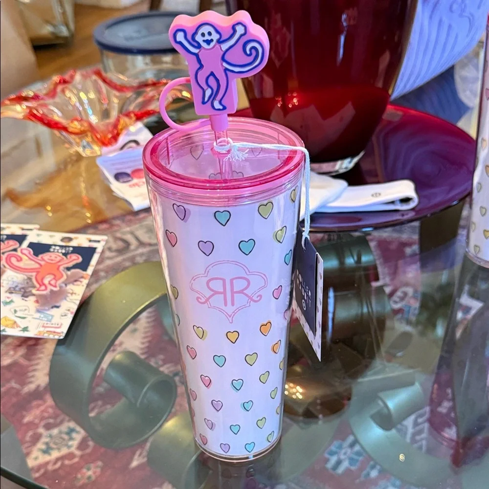 Roller Rabbit x Target Heart Print Travel Tumbler with Monkey Straw Charm